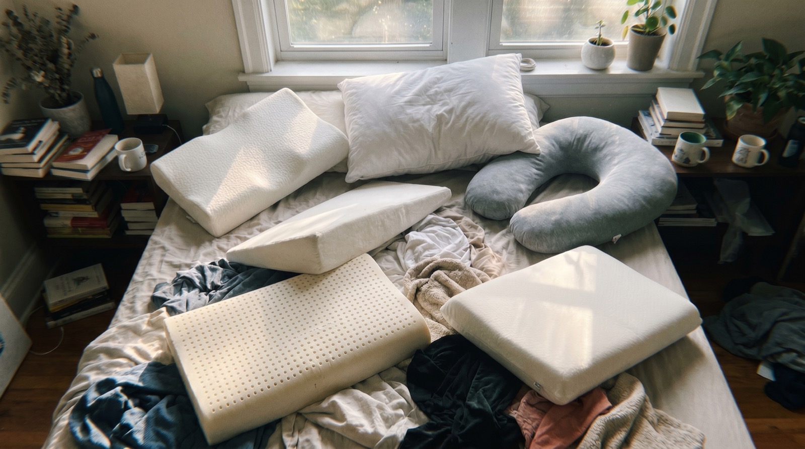 En kvinna som sover fridfullt på en ergonomisk kudde